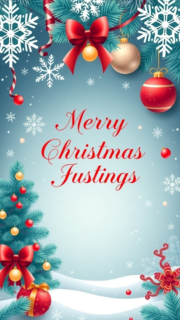 A colorful virtual Christmas card with festive decorations and a holiday greeting.